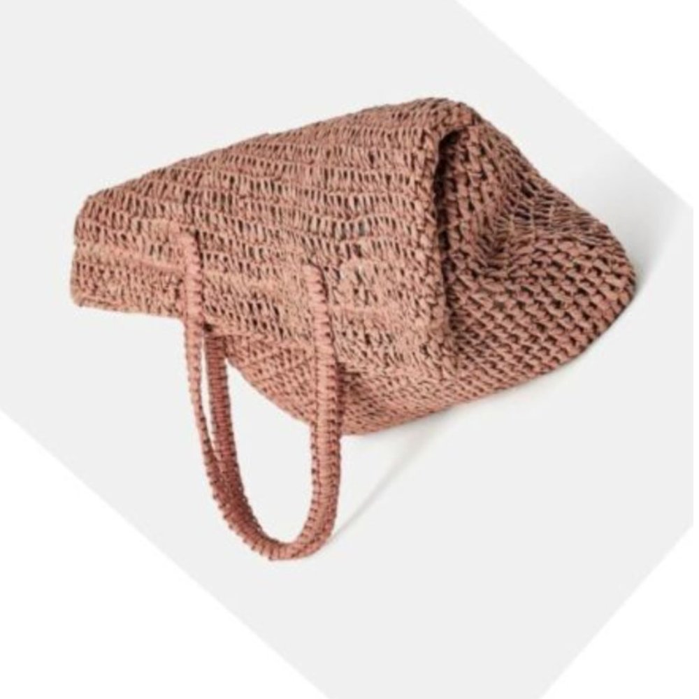 NWT Rare Zara Woven BRAID Paper Tote Summer Bag Pale Pink - Picture 12 of 13